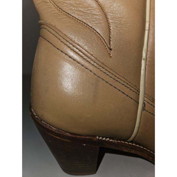 Vintage ACME Boots Pull On Heeled Tan Leather Women's 7.5 Medium - Picture 11 of 12